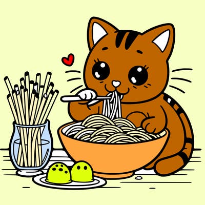 italian cat eating pasta