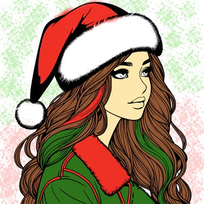 realistic girl in santa hat
