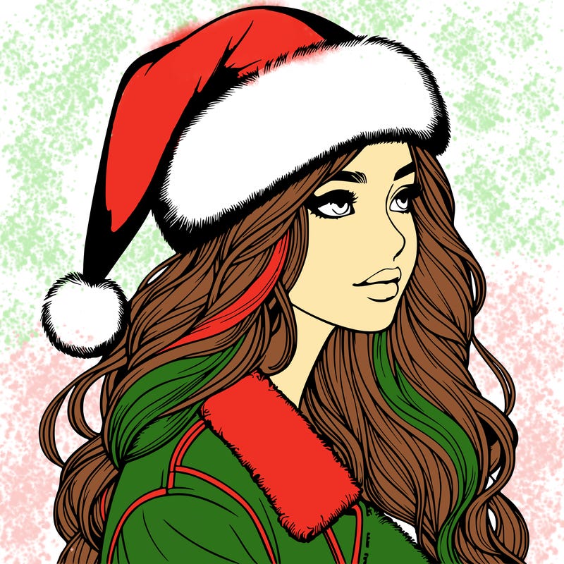 realistic girl in santa hat