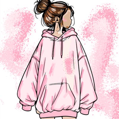 realistic girl with a oversized sweatshirt on and a bun