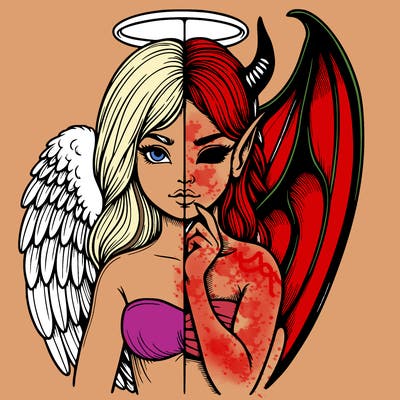 realistic angel half demon