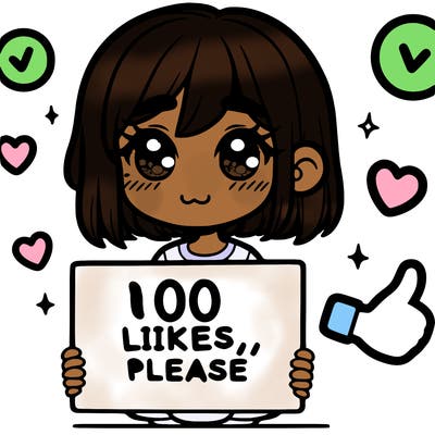 a girl with a sign saying 100 likes, please