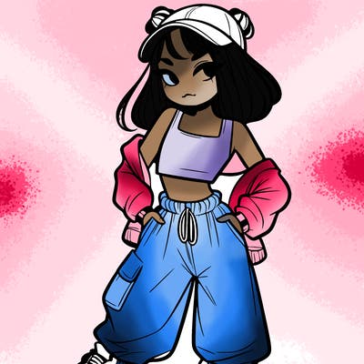 girl in crop top and baggy pants