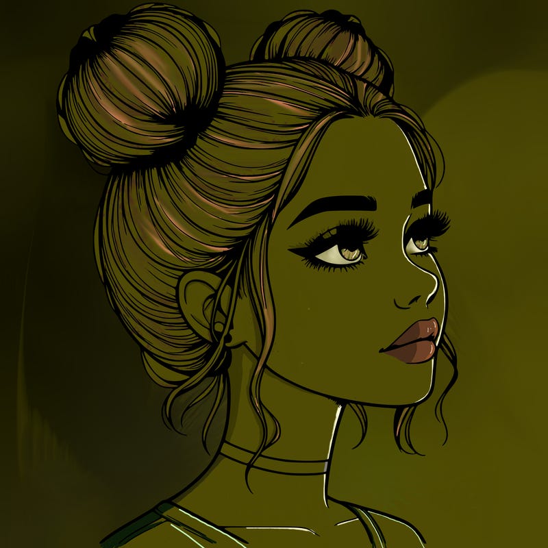 realistic girl with buns on the top of her head