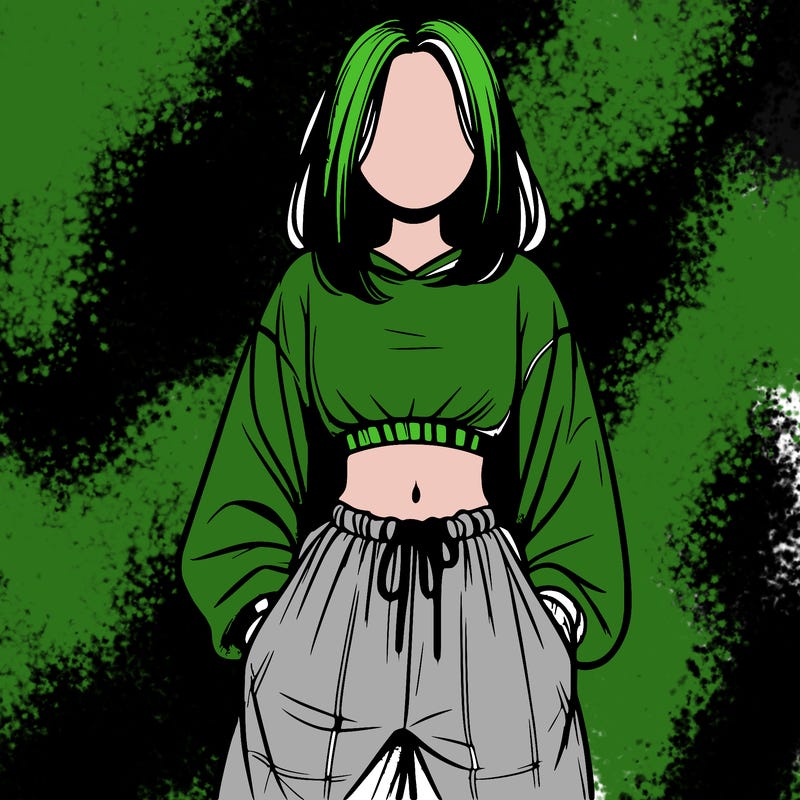 realistic girl faceless with baggy pants and a crop top