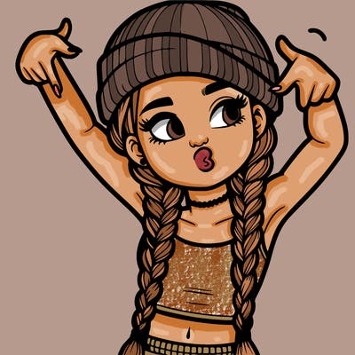 realistic teenage girl with braids and a beanie and crop top doing 🫶🏼
