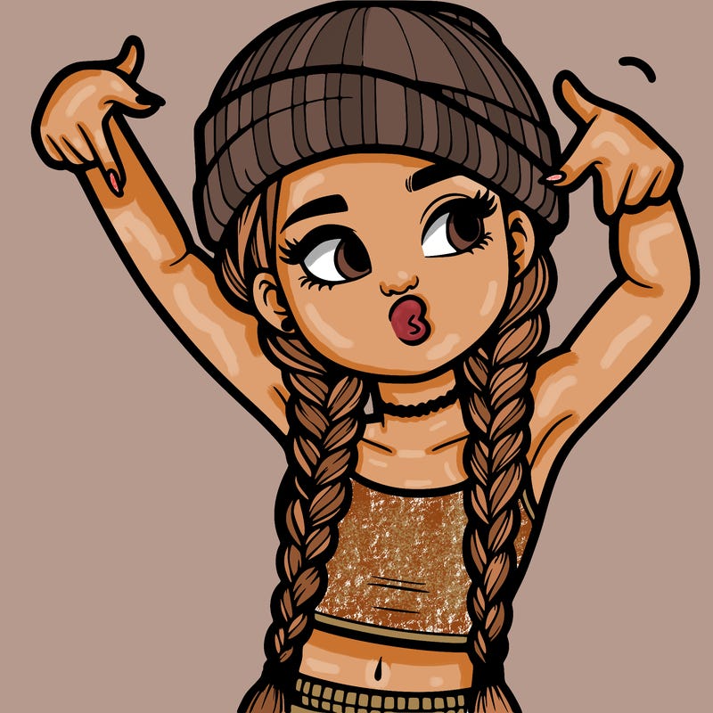 realistic teenage girl with braids and a beanie and crop top doing 🫶🏼
