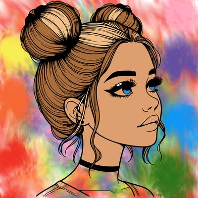 realistic girl with buns on the top of her head