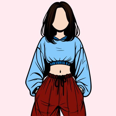 realistic girl faceless with baggy pants and a crop top