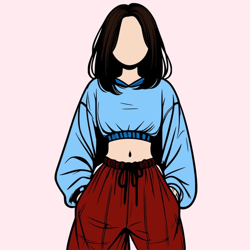 realistic girl faceless with baggy pants and a crop top