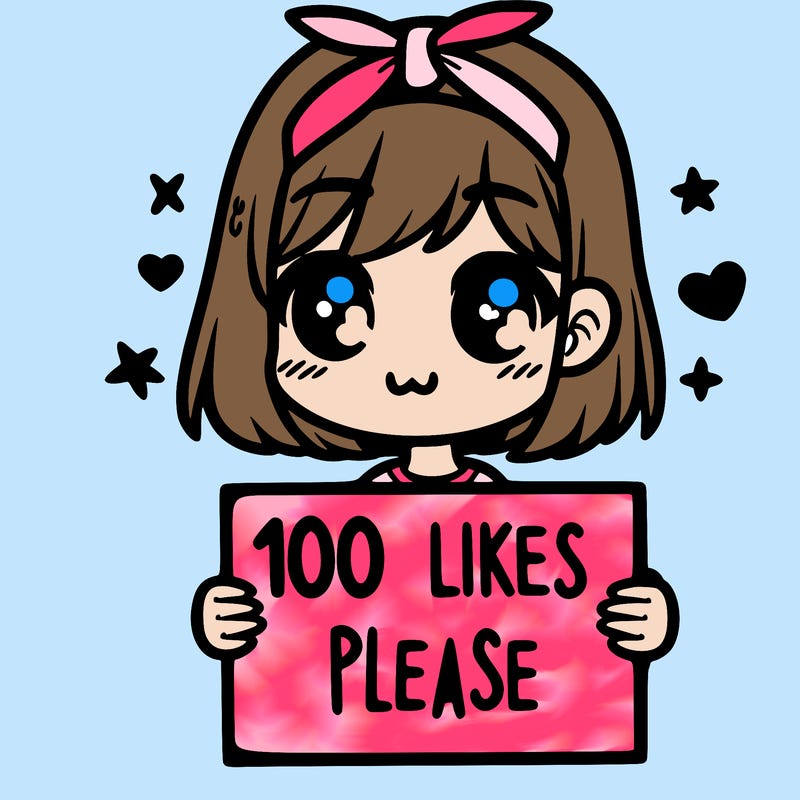 girl holding sign saying 100 likes please