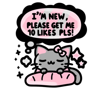kitty taking a nap dream talking and saying "i'm new, please get me at least 10 likes pls!!"