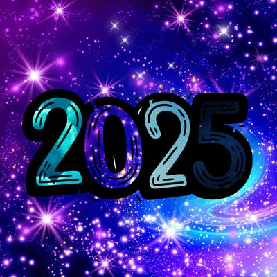 one line scrawled numbers sketch design “2025”