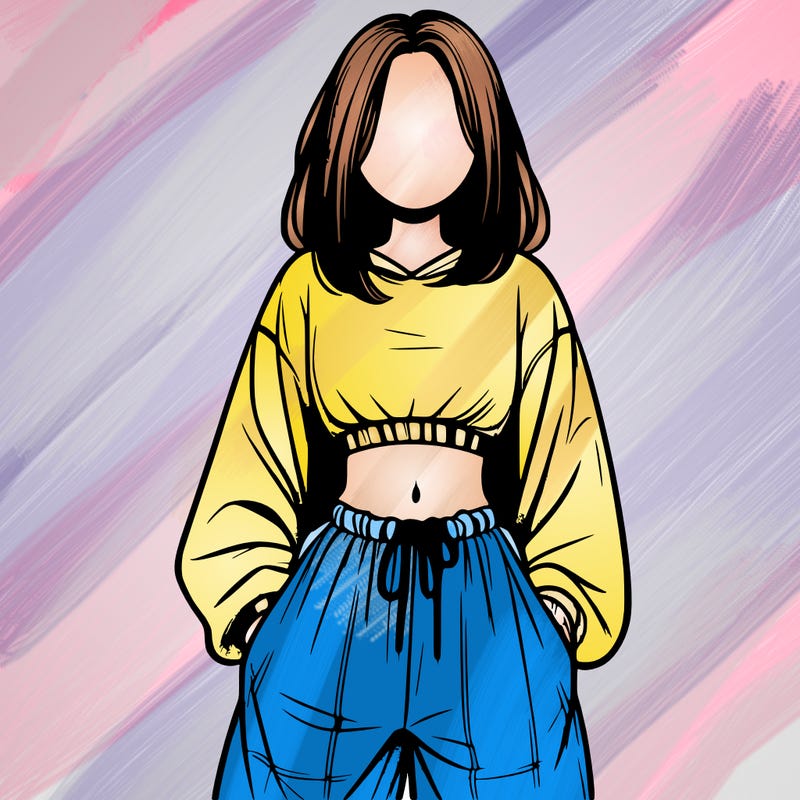 realistic girl faceless with baggy pants and a crop top