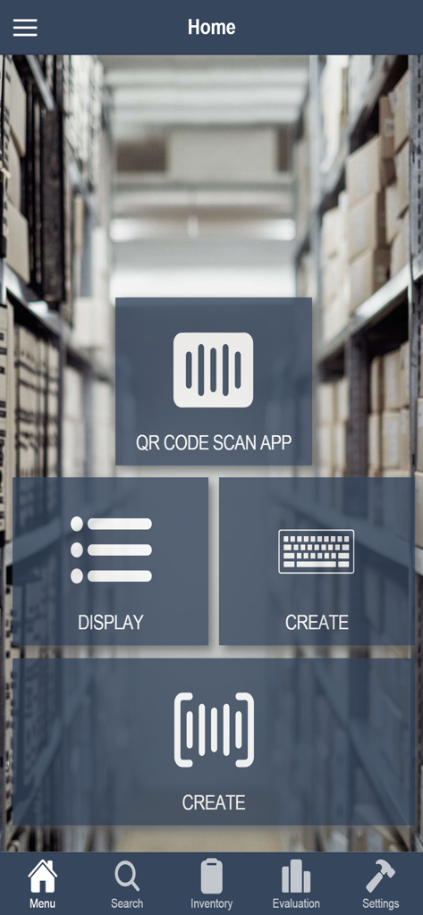 HITS Inventory Manager app dashboard with barcode scanner and inventory tracking buttons
