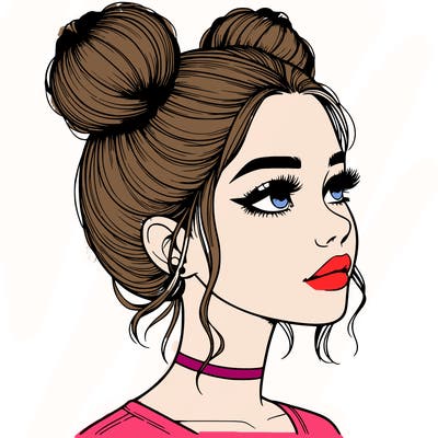 realistic girl with buns on the top of her head