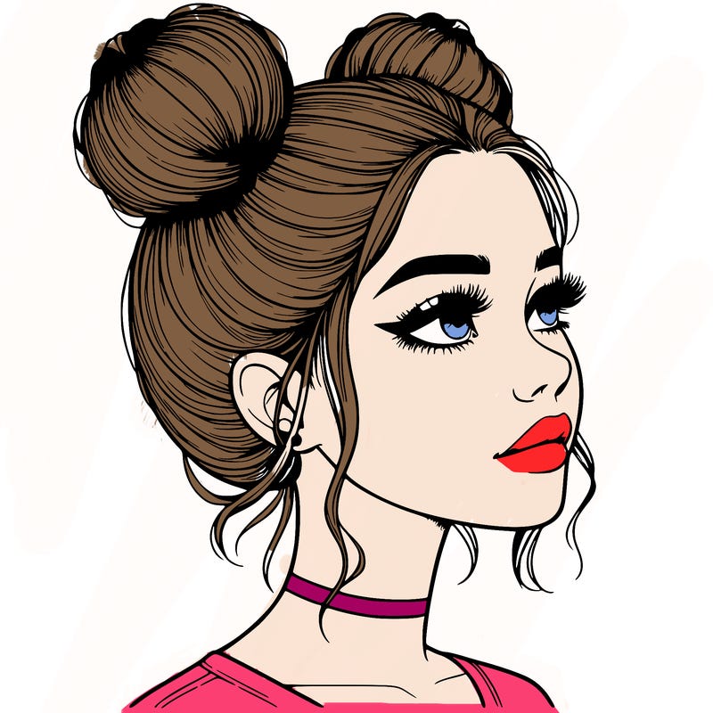 realistic girl with buns on the top of her head