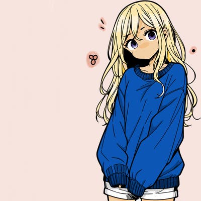 manga teen girl  in a sweater and baggy pants