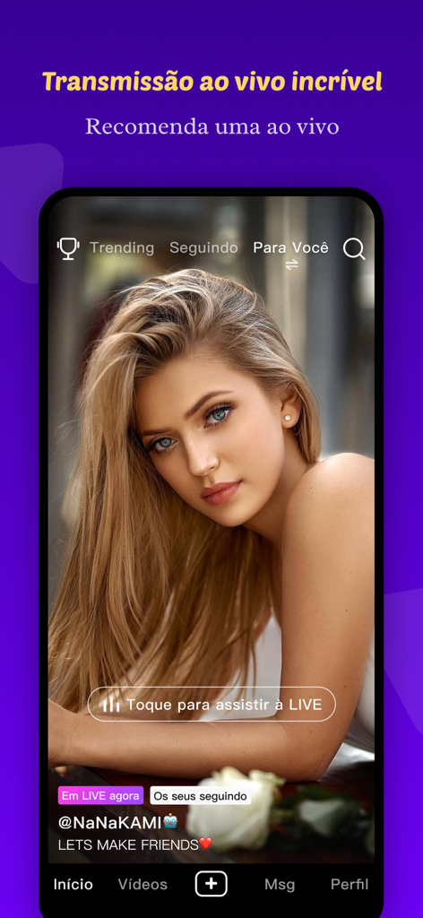 Kako mobile app interface displaying a live stream with a female creator