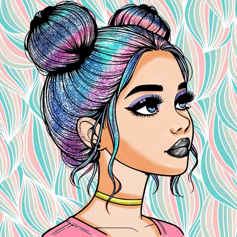 realistic girl with buns on the top of her head