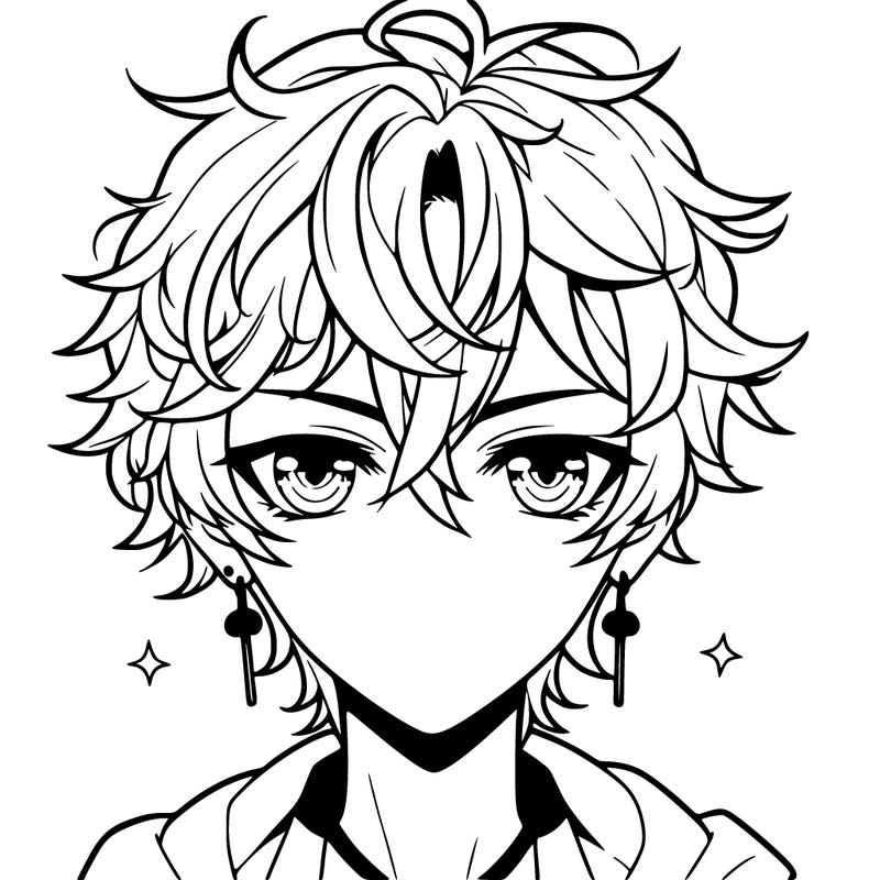 anime boy with wavy hair and piercings