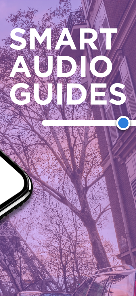 Vidi Guides: Self Guided Walks - Vidi Guides smart audio guides for city walking tours with a purple urban background