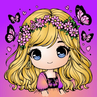 cute realistic girl with butterflies