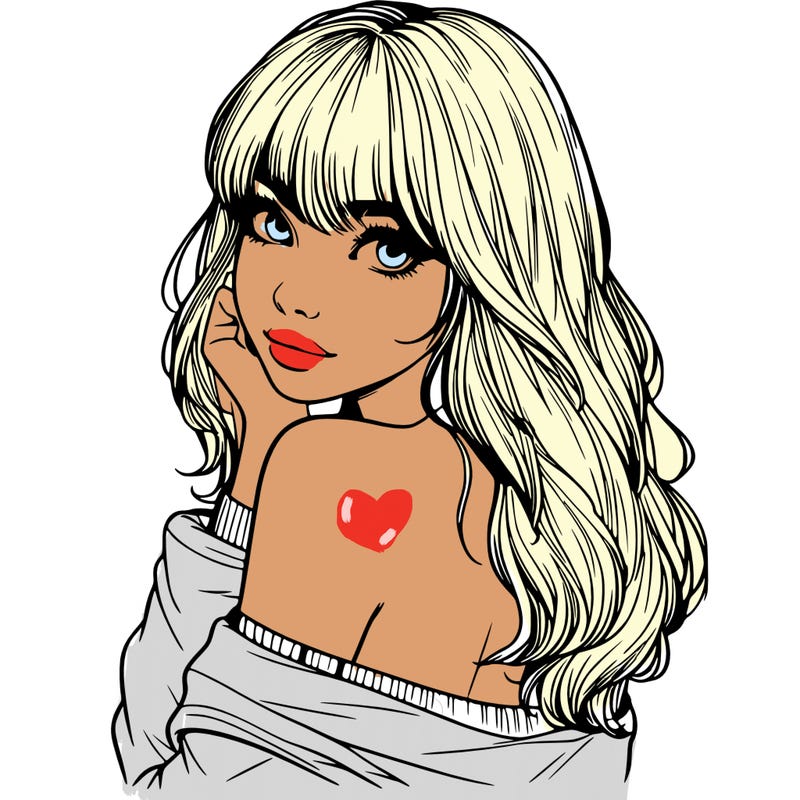 realistic girl with bangs looking over her shoulder