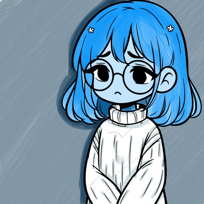 sad girl with glasses in a sweater