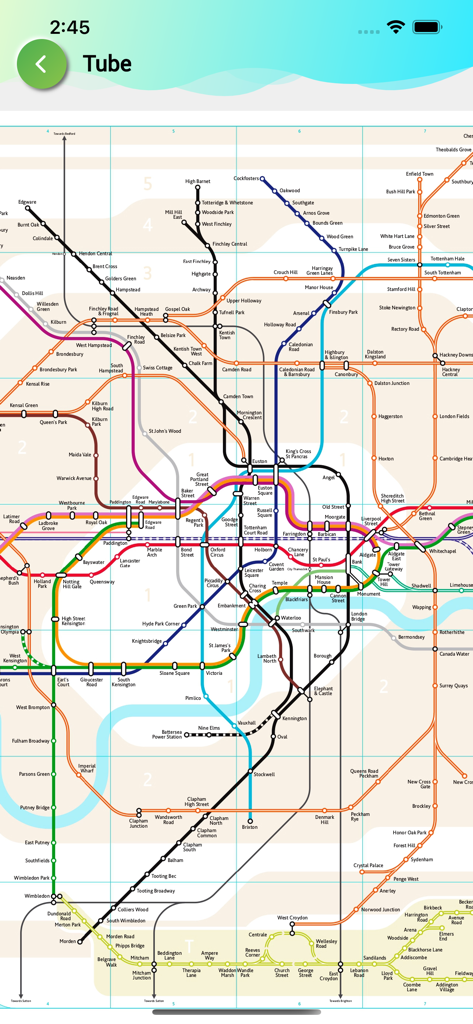 A detailed map of the London Underground subway system showing various color coded lines and stations