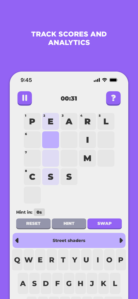 Mobile screen showing a word puzzle grid and gameplay interface in the Puzzlit app