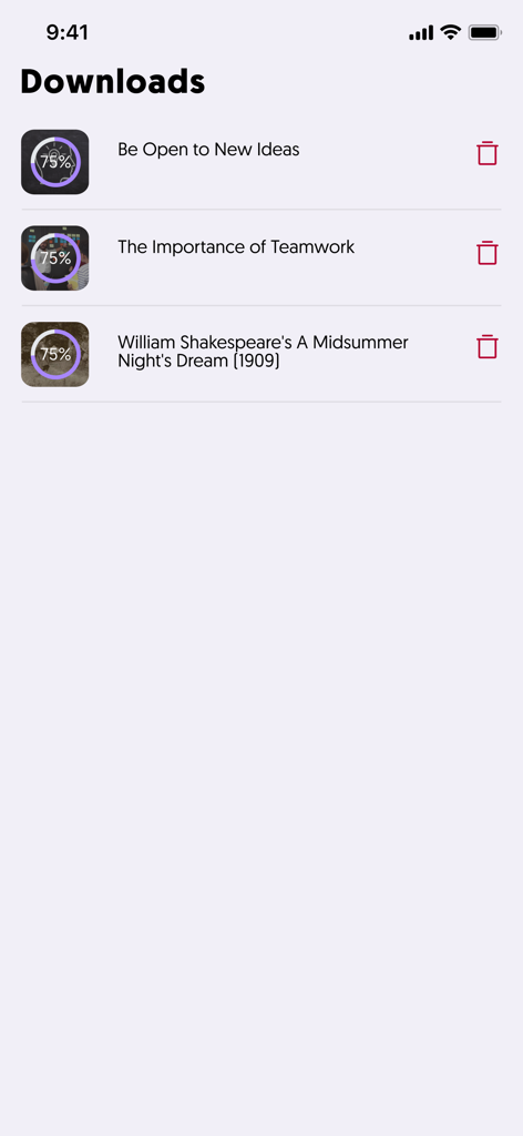 YuJa Lumina - Tela de downloads no YuJa Lumina mostrando o progresso do download de vídeo para visualização offline.