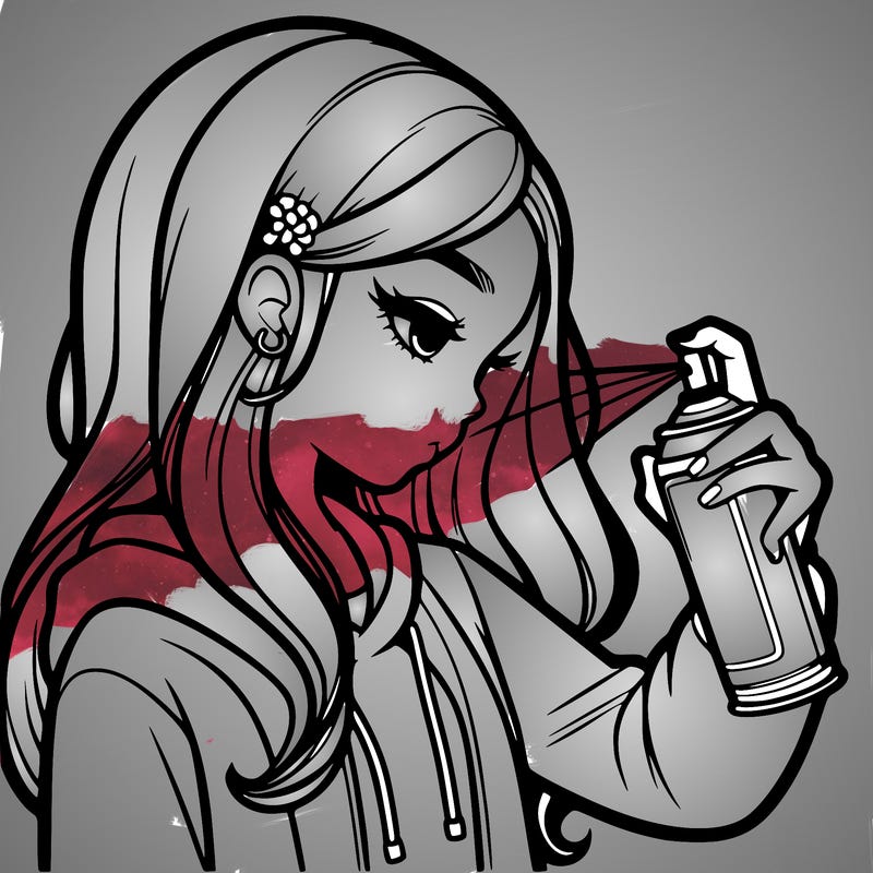 a realistic girl spray painting