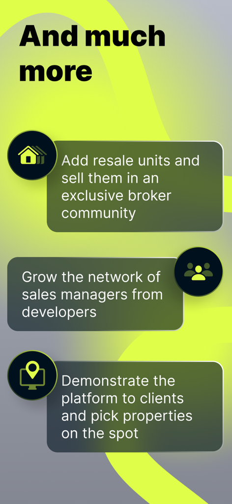 GenieMap - quick estate search - Screenshot showcasing GenieMap features for brokers including resale unit listings sales manager networking and client property selection tools