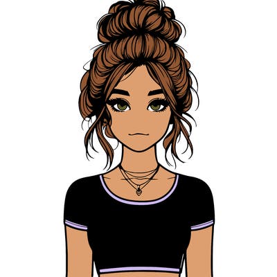 realistic girl with messy bun and croptop