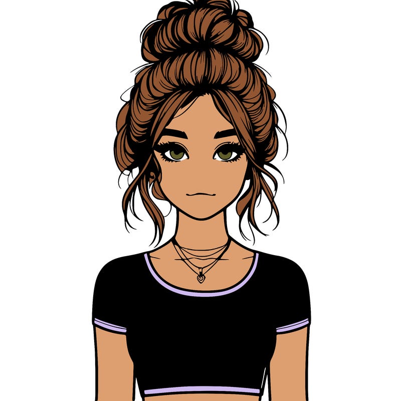 realistic girl with messy bun and croptop