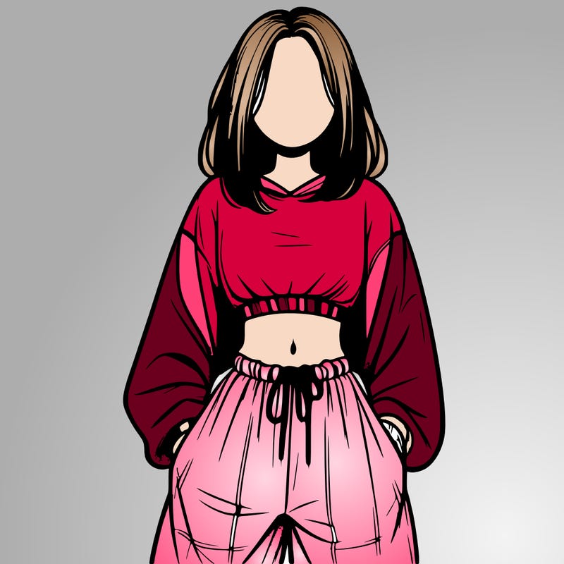 realistic girl faceless with baggy pants and a crop top