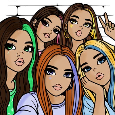 group of teen girls friends y2k up close in a selfie