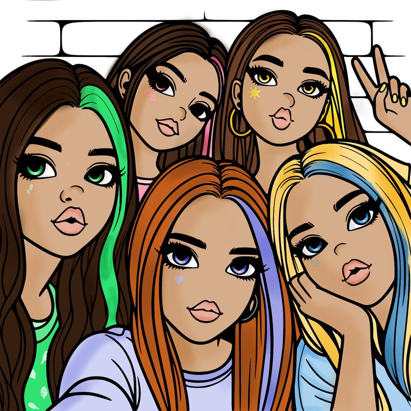 group of teen girls friends y2k up close in a selfie