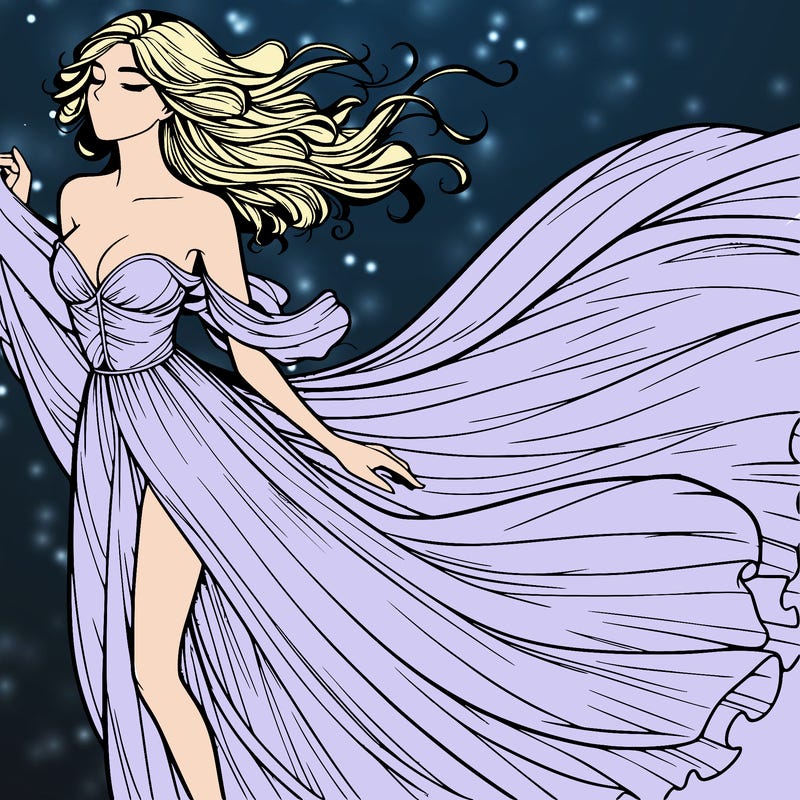 realistic woman in dress flowing the the wind