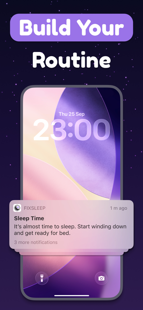 Blocco schermo dello smartphone che visualizza una notifica di promemoria per andare a letto dall'app FixSleep