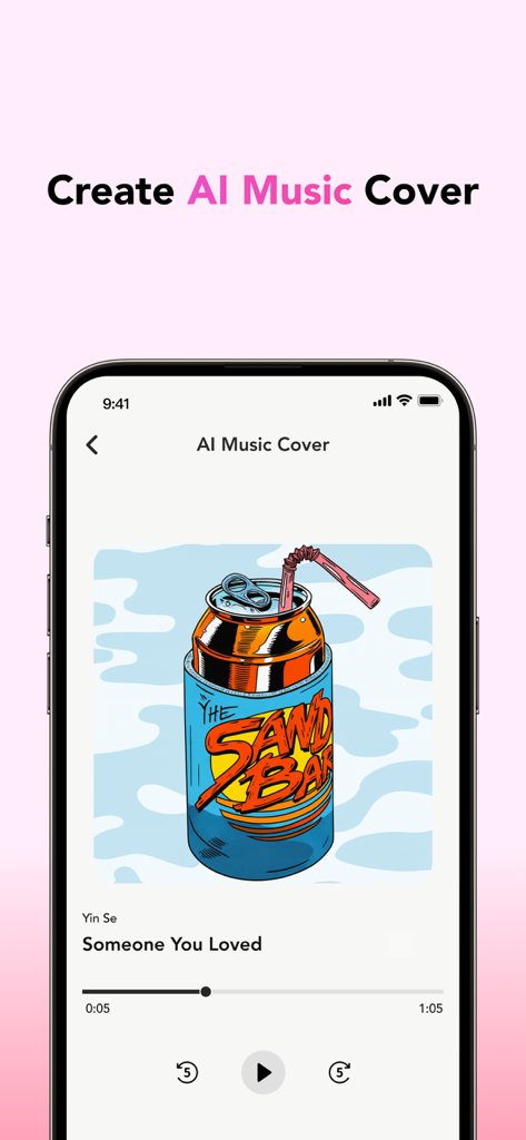 ClipTone: Ringtone & AI Cover - Mobile app screen showing the creation of an AI music cover for the song Someone You Loved