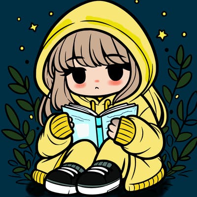 girl in oversized hoodie reading a book
