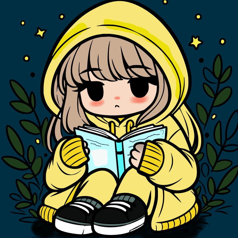 girl in oversized hoodie reading a book