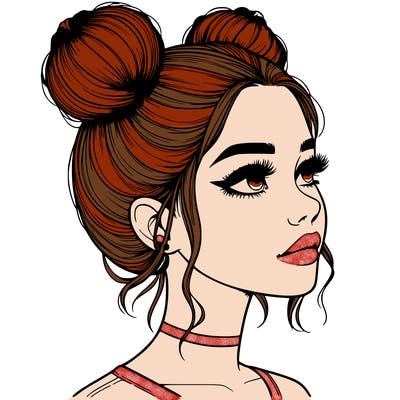 realistic girl with buns on the top of her head