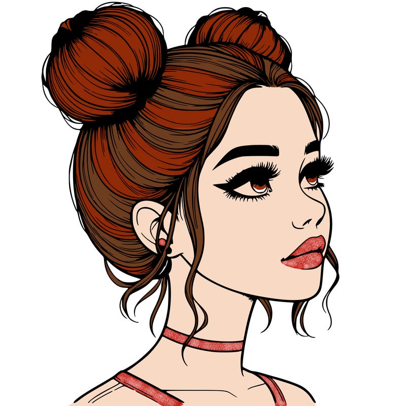realistic girl with buns on the top of her head