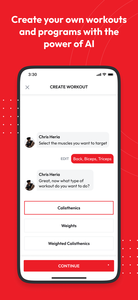 Heria Pro App-Oberfläche zur Erstellung benutzerdefinierter Workouts mit KI