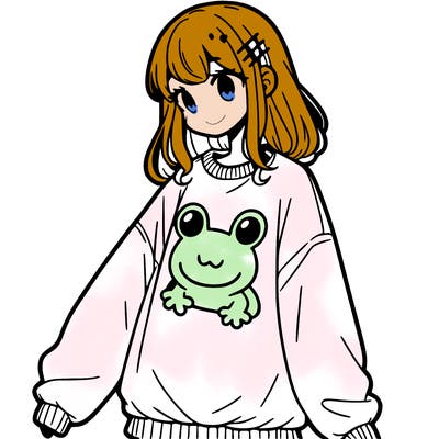 girl wearing frogging sweatshirt