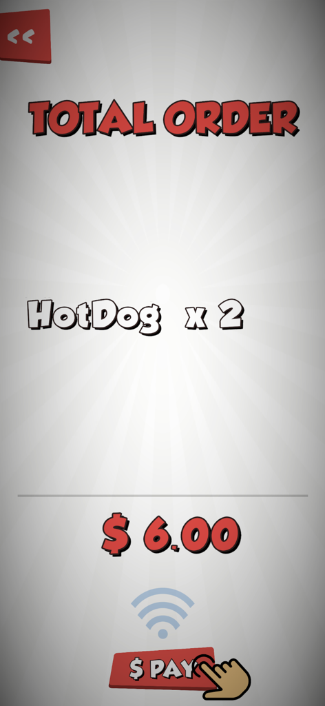 Play Pretend Food Menus - Pretend restaurant app order summary showing a total for two hot dogs and a checkout button