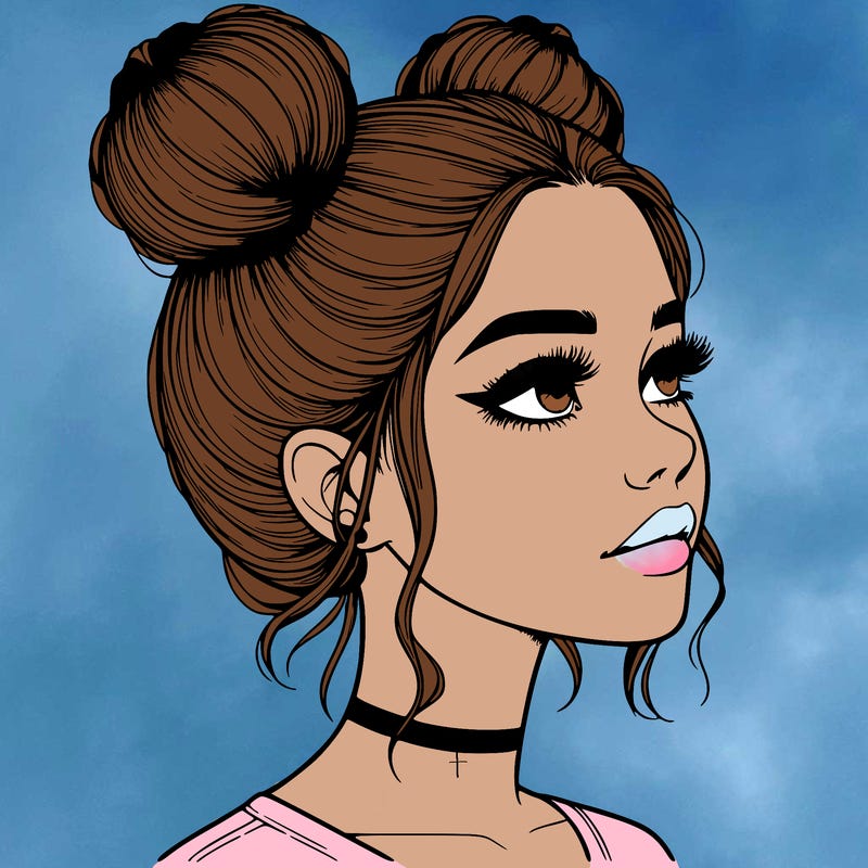 realistic girl with buns on the top of her head